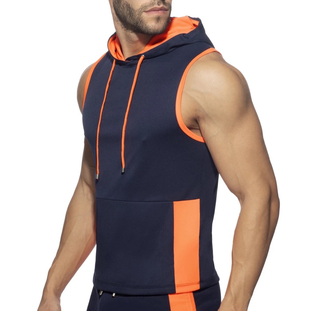 Addicted Sleeveless Hoodie - Navy and Orange